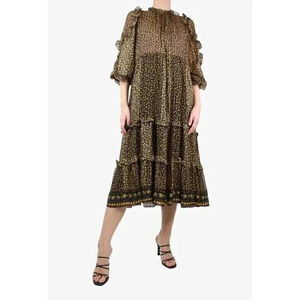 Ulla Johnson Fantine Midi Ruffle Dress Silk Blend Womens Size 0 Floral